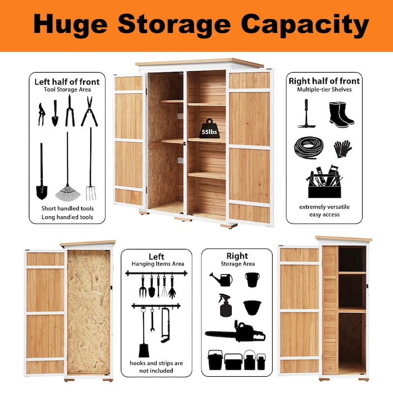 4 ft. W x 2 ft. D Outdoor Wood Storage Shed, Tool Cabinet w/4 Doors - 4 ft. W x 2 ft. D