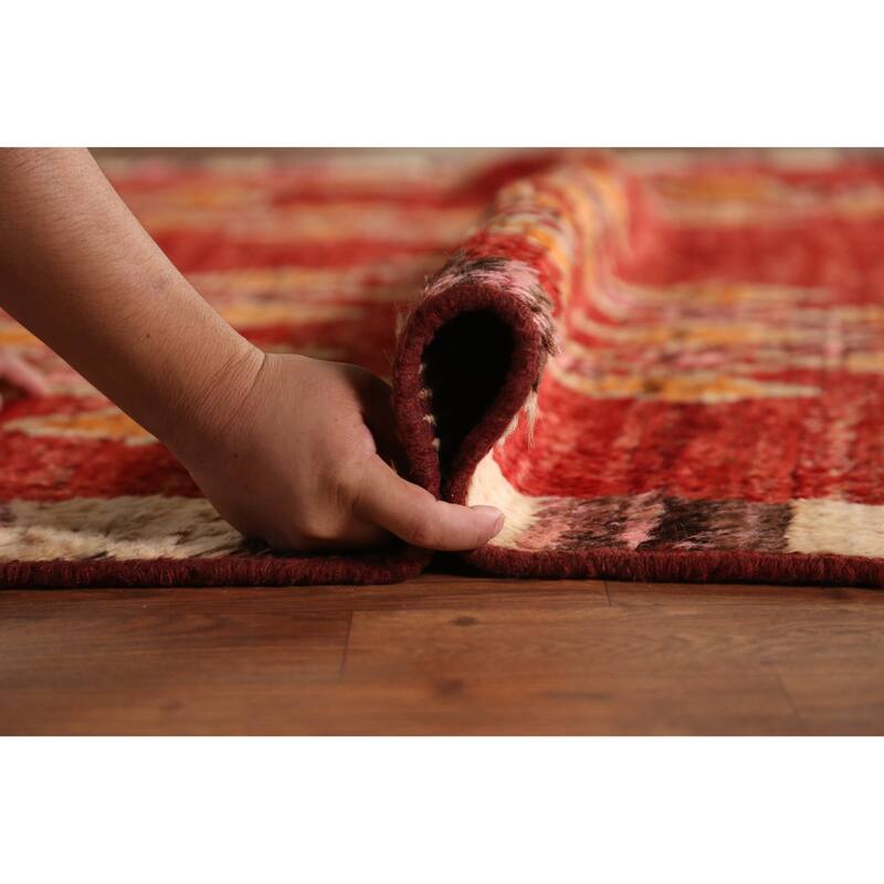 Red Geometric Moroccan Oriental Area Rug Handmade Tribal Wool Carpet - 6'7" x 9'10"