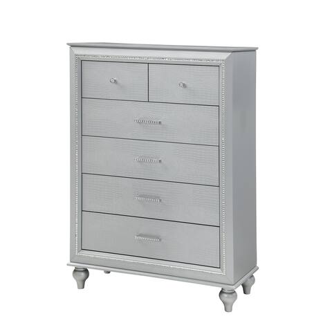 6 Drawers Chest Bedroom Dresser Solid Wood Bedside Nightstand Silver