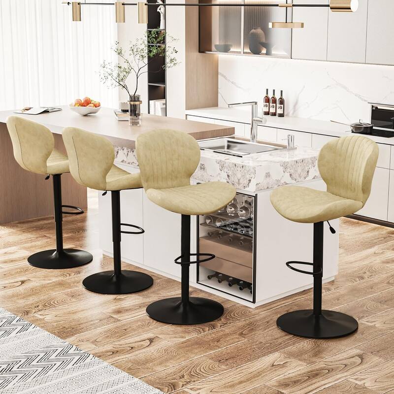BOSSIN Set of 2 Modern Adjustable Bar Stools, Faux Leather Upholstered Swivel Counter Stools - 16.5"D x 19.6"W x 46.9"H - Set of 4 - Beige