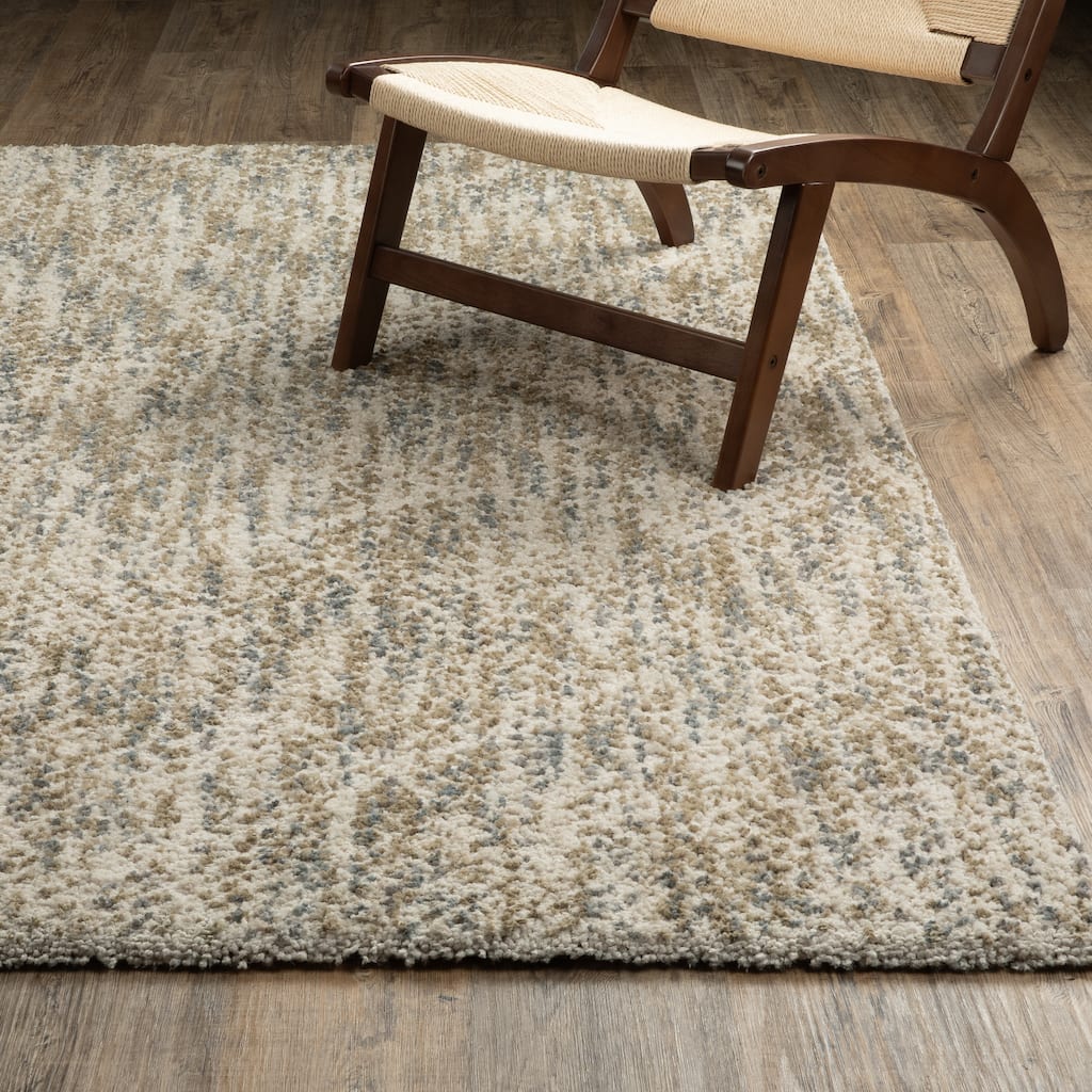 Archer Mottled Abstract Ivory/ Gold Shag Area Rug