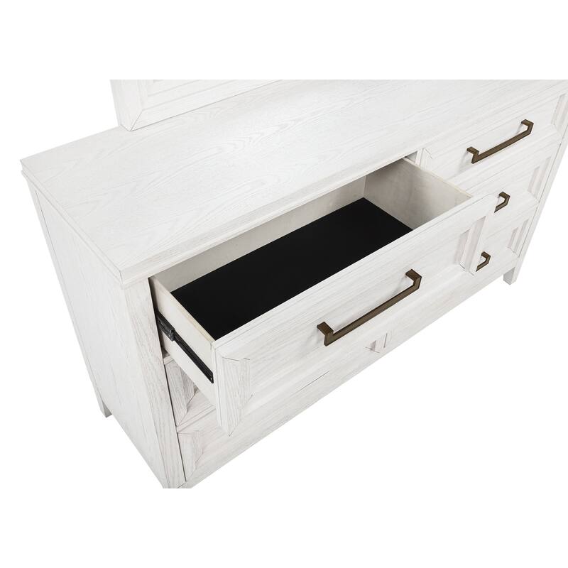 Marielle 6-drawer Dresser with Mirror Distressed White