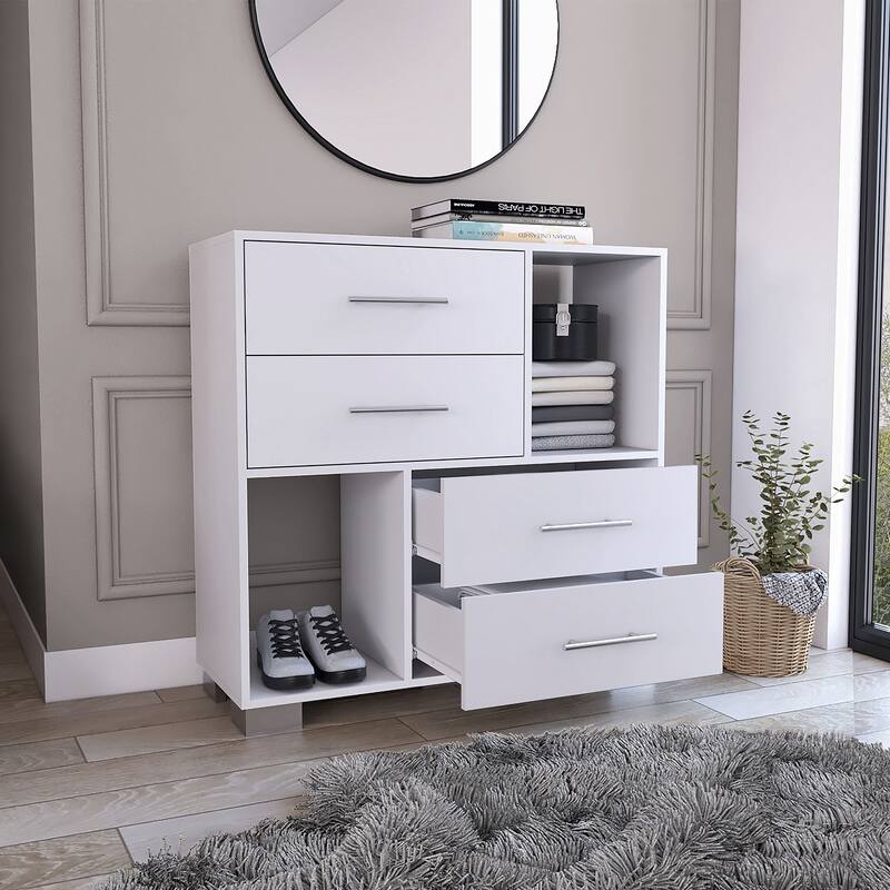 Dresser, Two Open Shelves, Four Drawers -Black