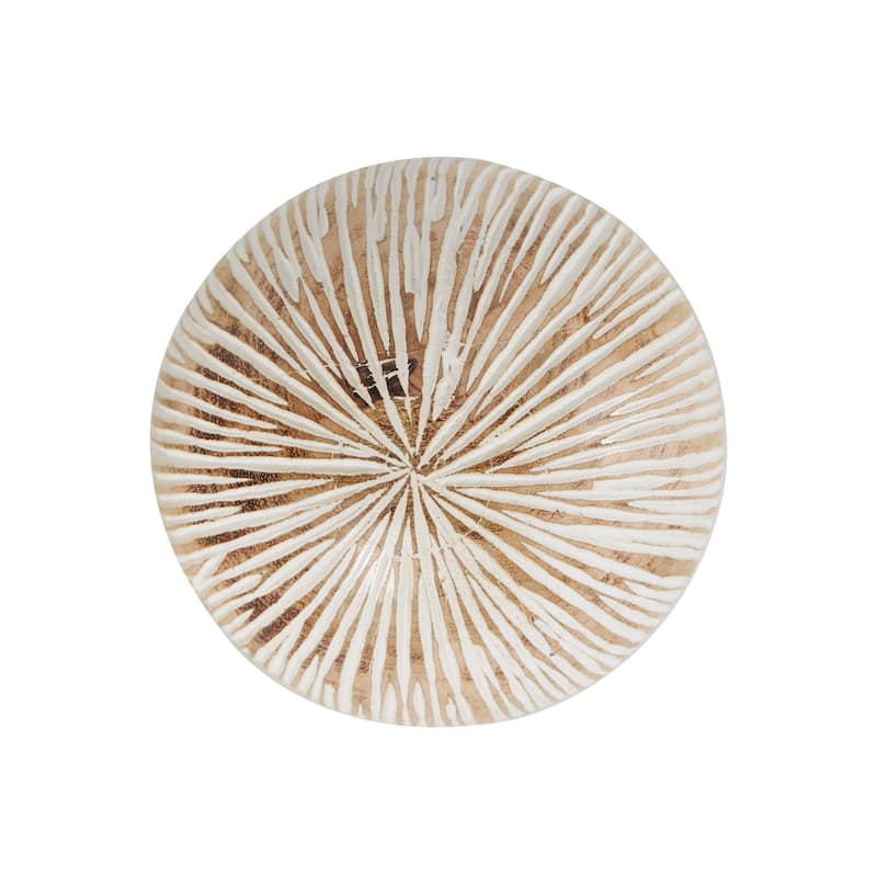 Cream Mango Wood Handmade Decorative Ball Orbs & Vase Filler with Carved Lines or Tribal Patterns (Set of 2)