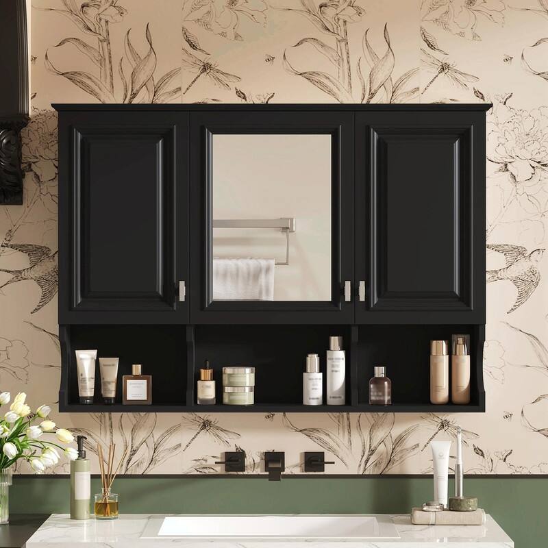 41-Inch Mirror Medicine Cabinet with Open Shelves, Wall-Mounted Storage with Doors & Mirror