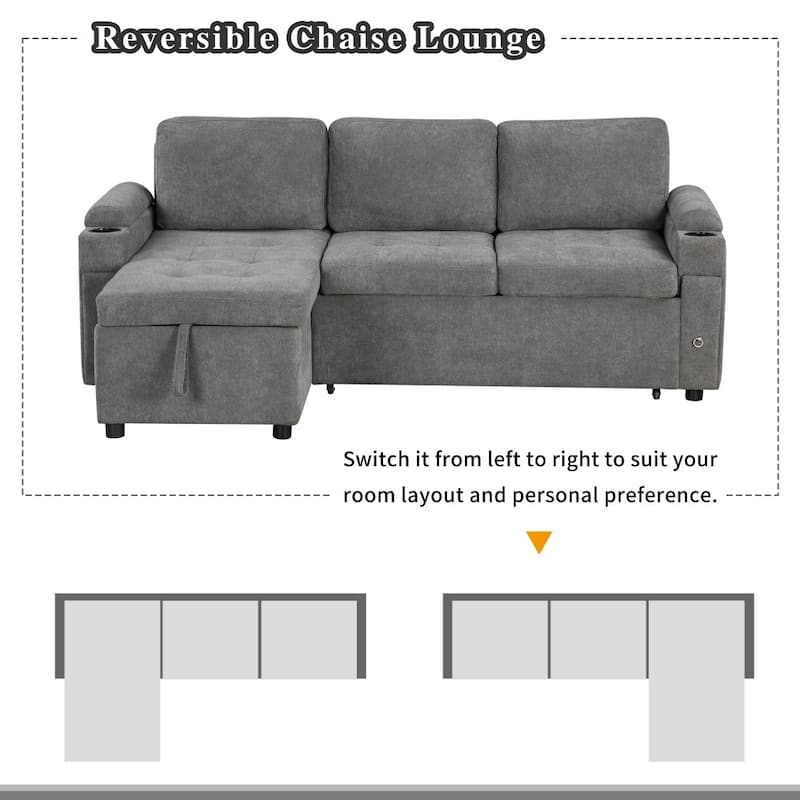 83.5" Modern Convertible L-shaped Sectional Sofa Couch with Two Cup Holders and USB Ports