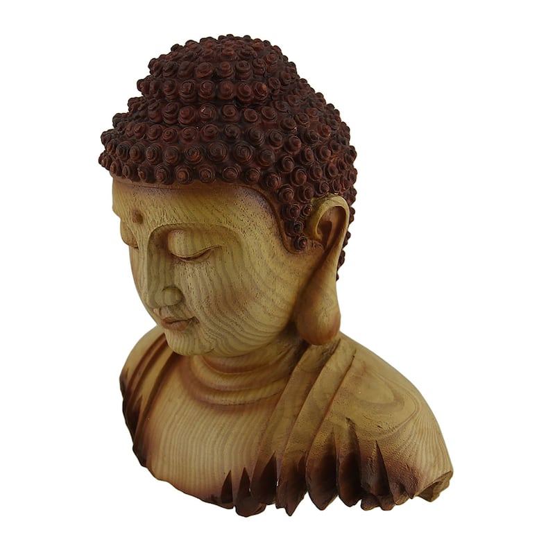 Meditating Buddha Head Decorative Faux Carved Wood Look Statue - 8.5 X 8 X 5.5 inches