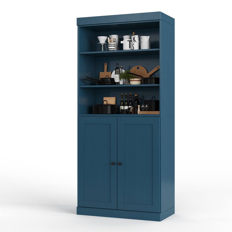 Palace Imports 100% Solid Wood 32" Pantry Cabinet with Shaker Doors and Adjustable Shelves - Teal Blue
