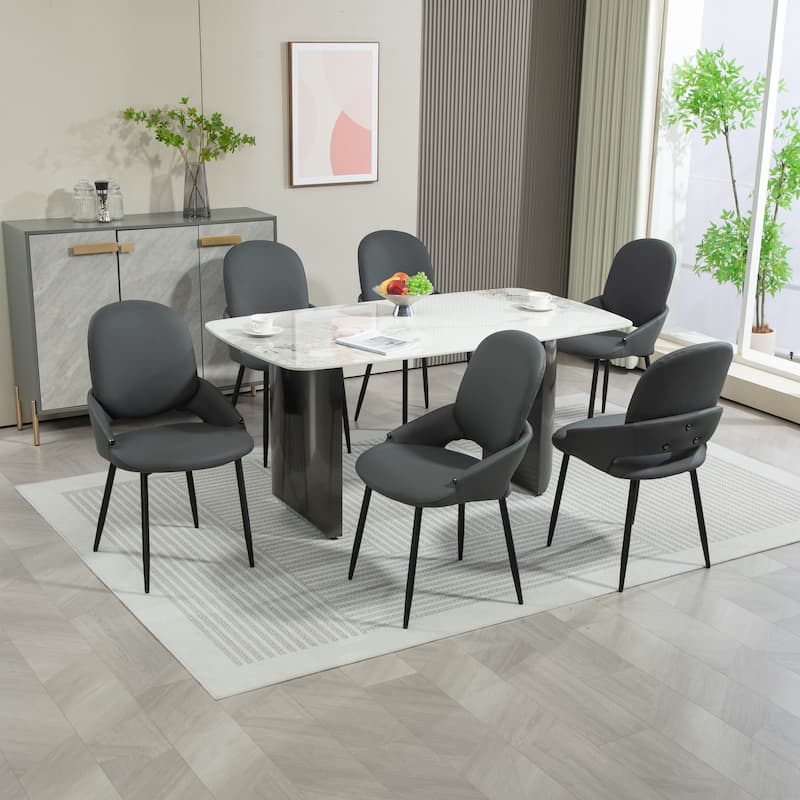 XINMICS Faux Leather Upholstered Dining Chairs Set of 2/4/6 - Set of 6 - Grey