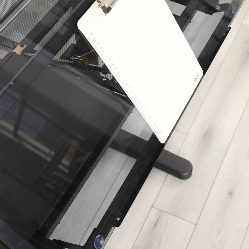 Hand Crank Adjustable Drafting Table Drawing Desk With 2 Metal Drawers (BLACK)WITH STOOL