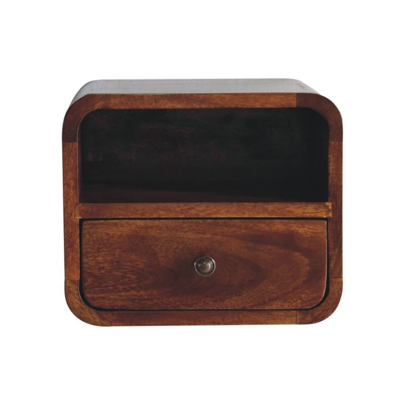 Mini Wall-Mounted Curved Nightstand with Drawer and Open Shelf