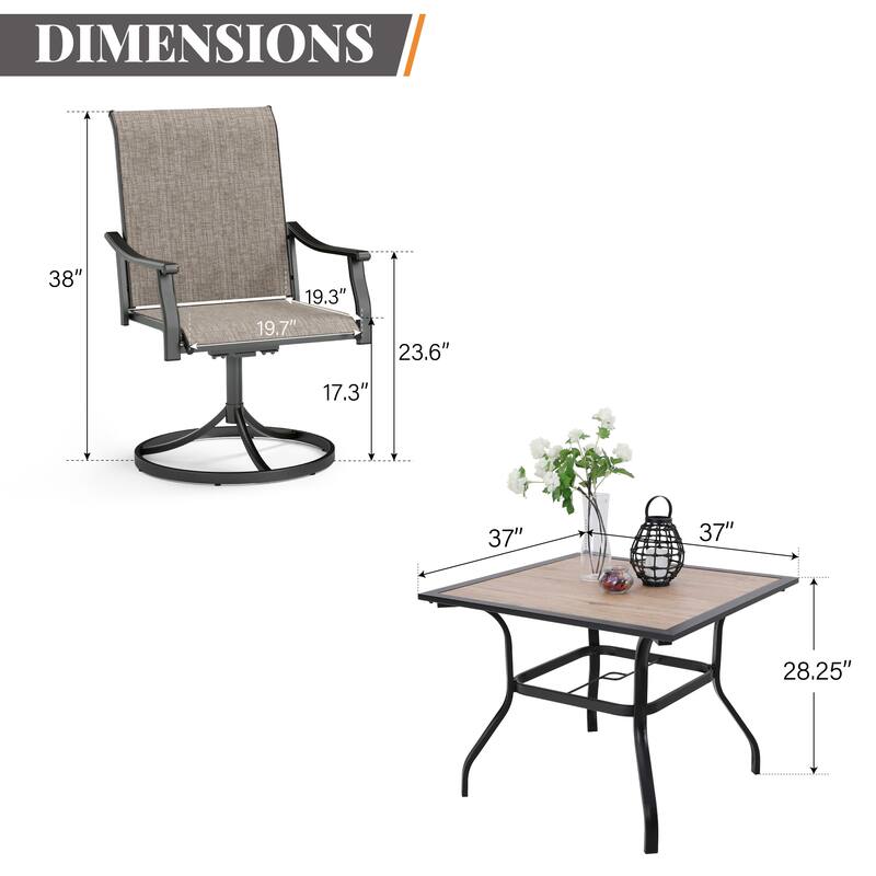 MAISON ARTS 5-Piece Patio Dining Set, Metal Table and 4 Textilene Fabric Swivel Dining Chairs