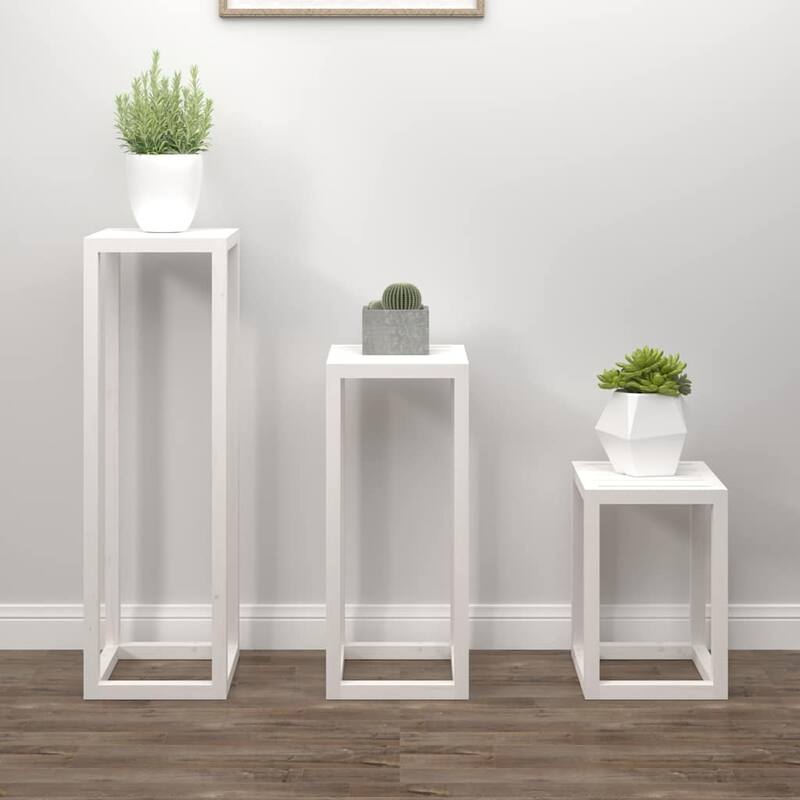 vidaXL Plant Stand Set Set of 3 Pine Solid Pine Wood - 13.4 x 13.4 x 43.3 in - White