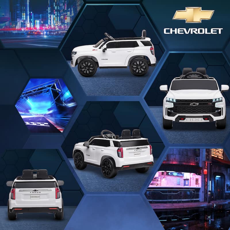 Ride on Truck Car with Headlights, White Electric Car for Kids with Music, Battery Powered Electric Vehicle with Dashboard