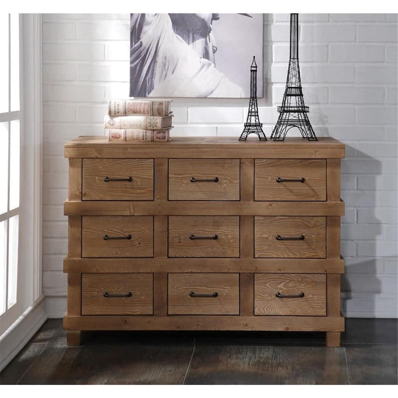 Attic Dresser 9 Drawer - Antique Oak Finish - 44" Wide Bedroom Chest