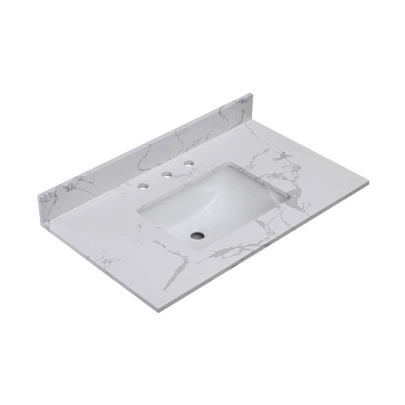 BATHLET Grey 36 inches Bathroom Vanity with Marble Top and Open Shelf