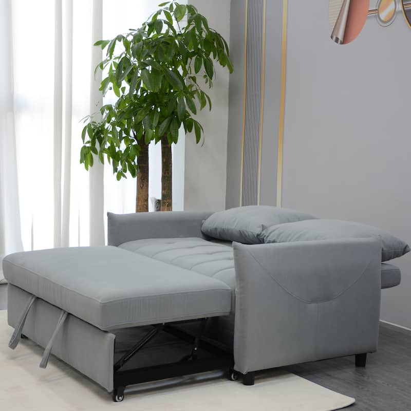 3 in 1 Sleeper Sofa Bed, Light Blue Fabric, 57x35x36 inches