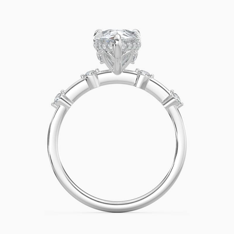Auriya 14k Gold Petite Diamond Station Pear Lab Grown Hidden Halo Engagement Ring 1.00 to 5.00 ct. tw.(F-G, VS)