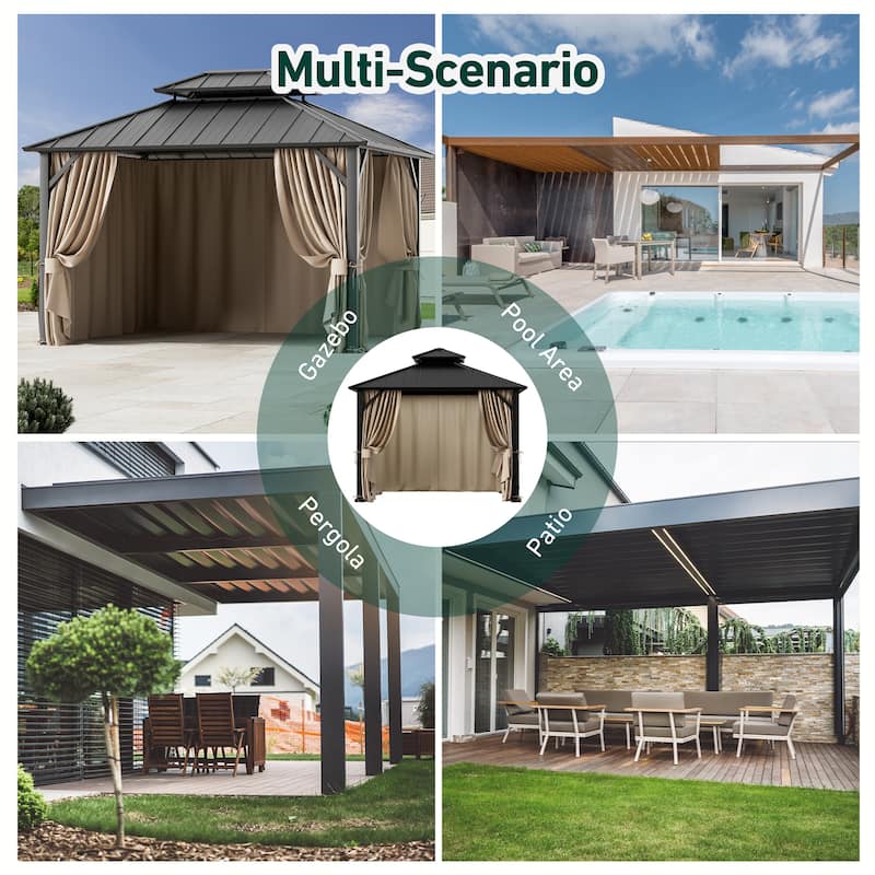 Gazebo Curtain Replacement Universal 4-Panel Sidewalls 10' x 12', Outdoor Gazebo Privacy Curtains with Zipper (Curtain Only)