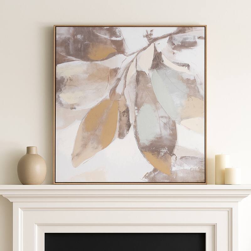 Abstract Botanical Shadow Box Canvas Wall Art - 40", Brown & Tan - Wood - Brown - 40.0"