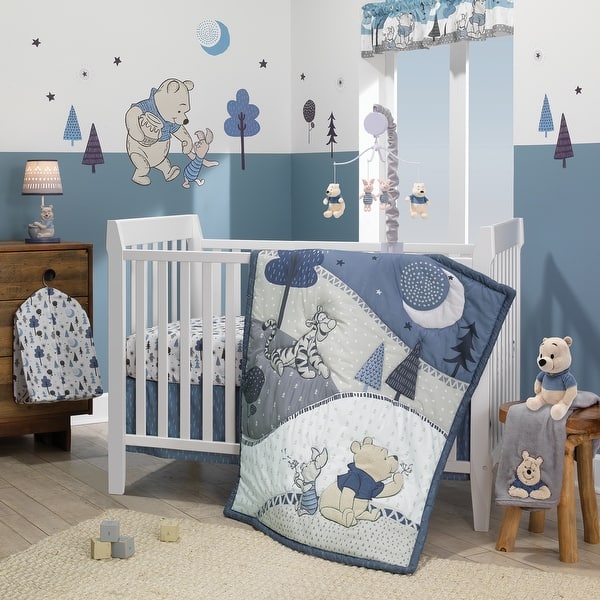 Shop Disney Baby Forever Pooh Blue White Bear 4 Piece Baby Crib
