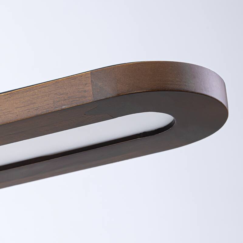 47.2 in. 1-Light Modern Farmhouse Walnut Wood Linear Dimmable Integrated LED Hanging Island Light for Dining Room