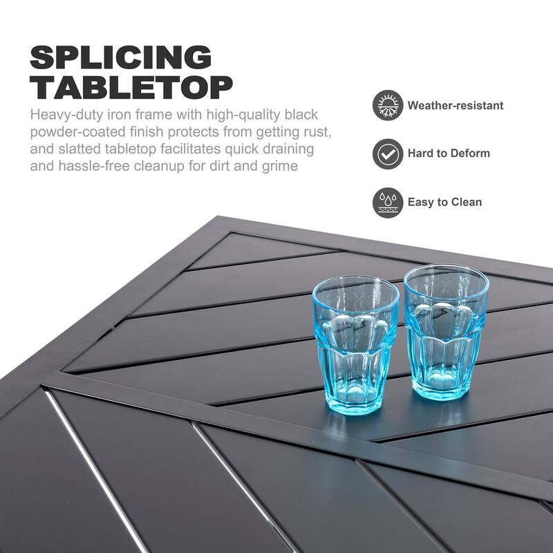 Outdoor 7-Piece Metal Wicker Dining Set with 1.77'' Umbrella Hole, Black