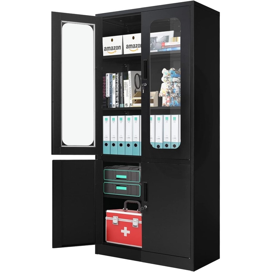 5-Tier Metal Storage Cabinet Glass Display Cabinet with Lockable Doors and  Adjustable Shelves - On Sale - Bed Bath & Beyond - 37164971