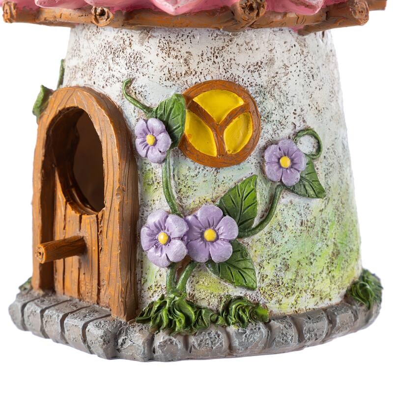 Glitzhome 9''H Resin Pink Yellow Roof Outdoor Garden Birdhouse