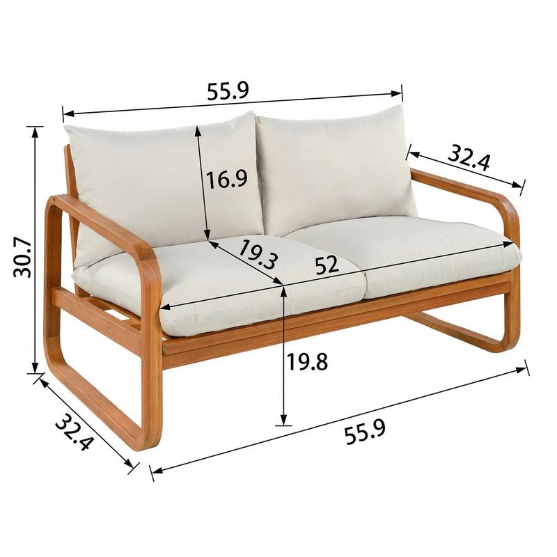 Christopher Knight Home - George 4-Piece Outdoor Acacia Wood Conversation Set with Plush Thick Cushions & Slatted Coffee Table