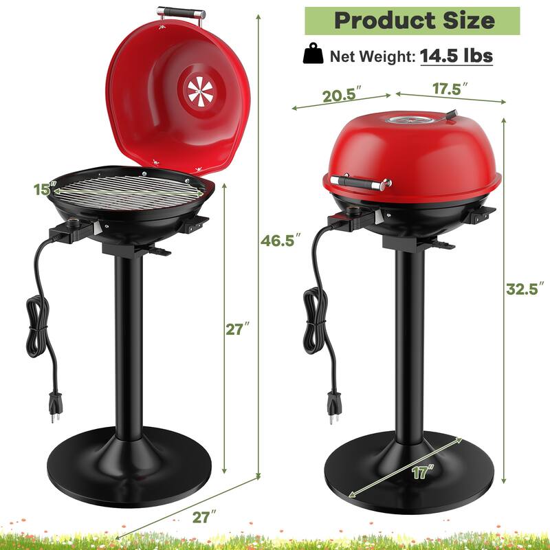 1600W Portable Electric BBQ Grill with Removable Non-Stick Rack