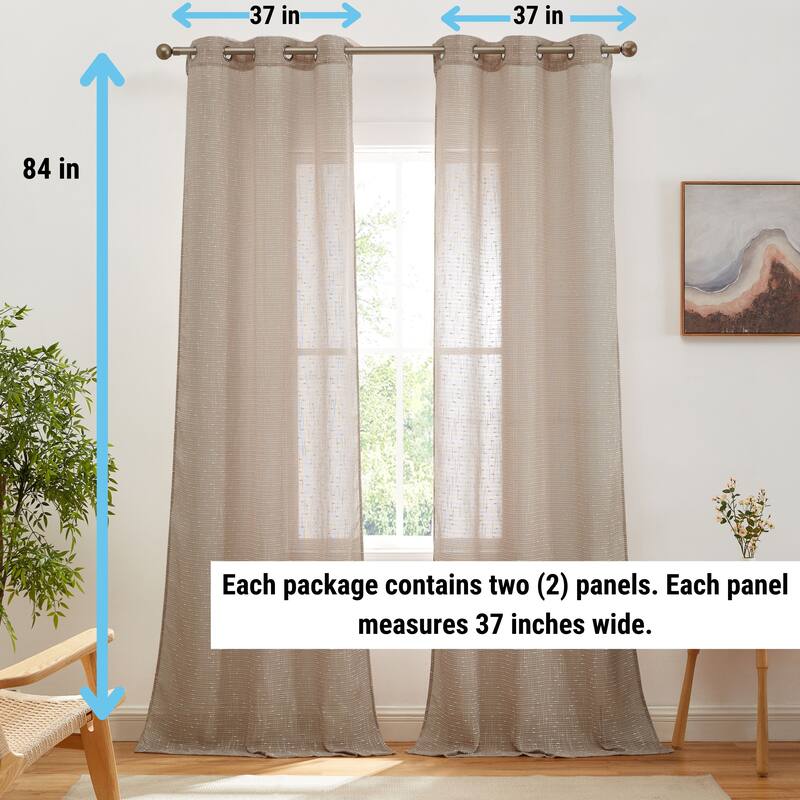 HLC.ME Emily Faux Linen Semi Sheer Light Filtering Transparent Grommet Lightweight Window Curtains Drapery Panels, 2 Panels