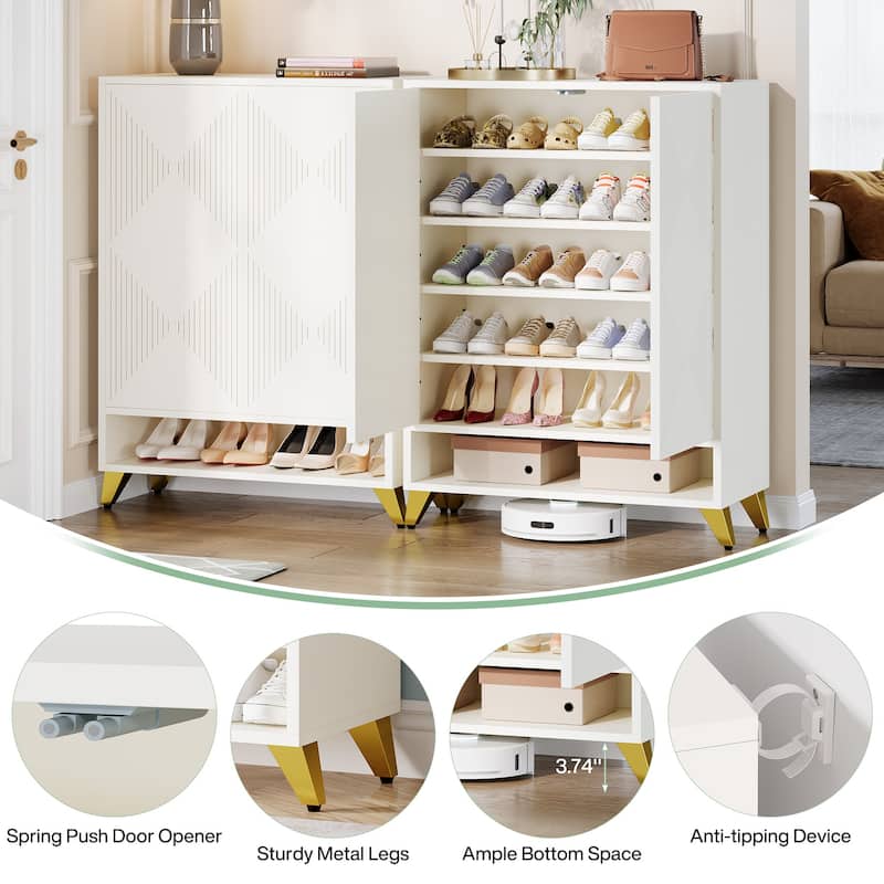 24 Pairs Large Wood Shoe Storage Cabinet with Doors for Entryway - 6-Tier