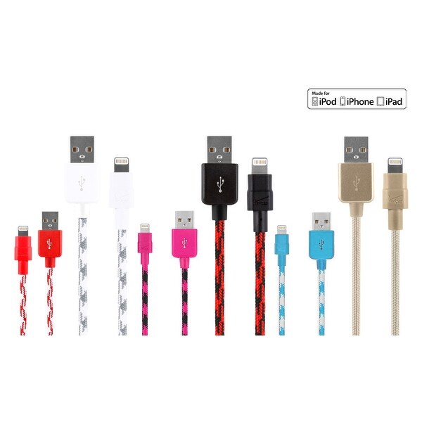 6 Pack - Verizon Braided Lightning Charge and Sync Cable for Apple iPhone 7, iPh