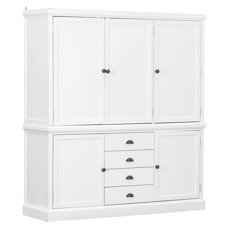 Roomfitters Kitchen Pantry Organizers and Storage Kitchen Cabinet, Hutch with Microwave Stand, 4 Drawers, Spice Racks