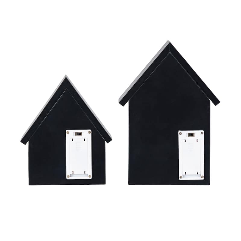 Glitzhome 8"H Set of 2 Lighted Halloween Wooden Hauted House Table Decor