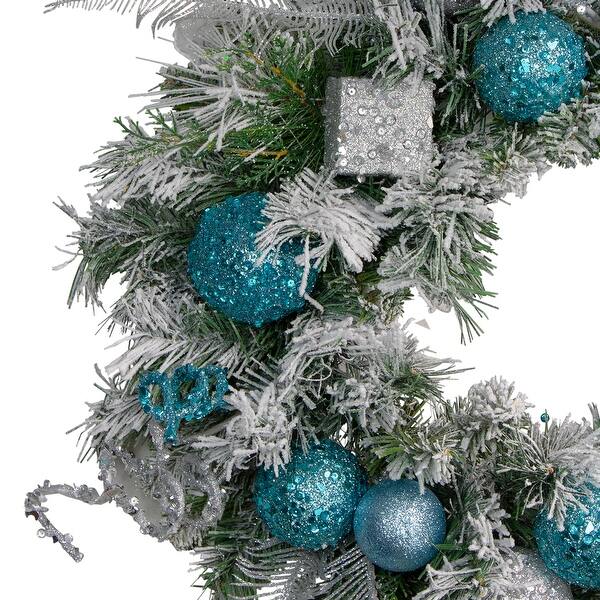 Shop Flocked Pine With Teal And Silver Sequin Ornaments Artificial