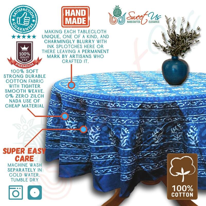 Regal Block Print Cotton Dabu Floral Tablecloth Collection