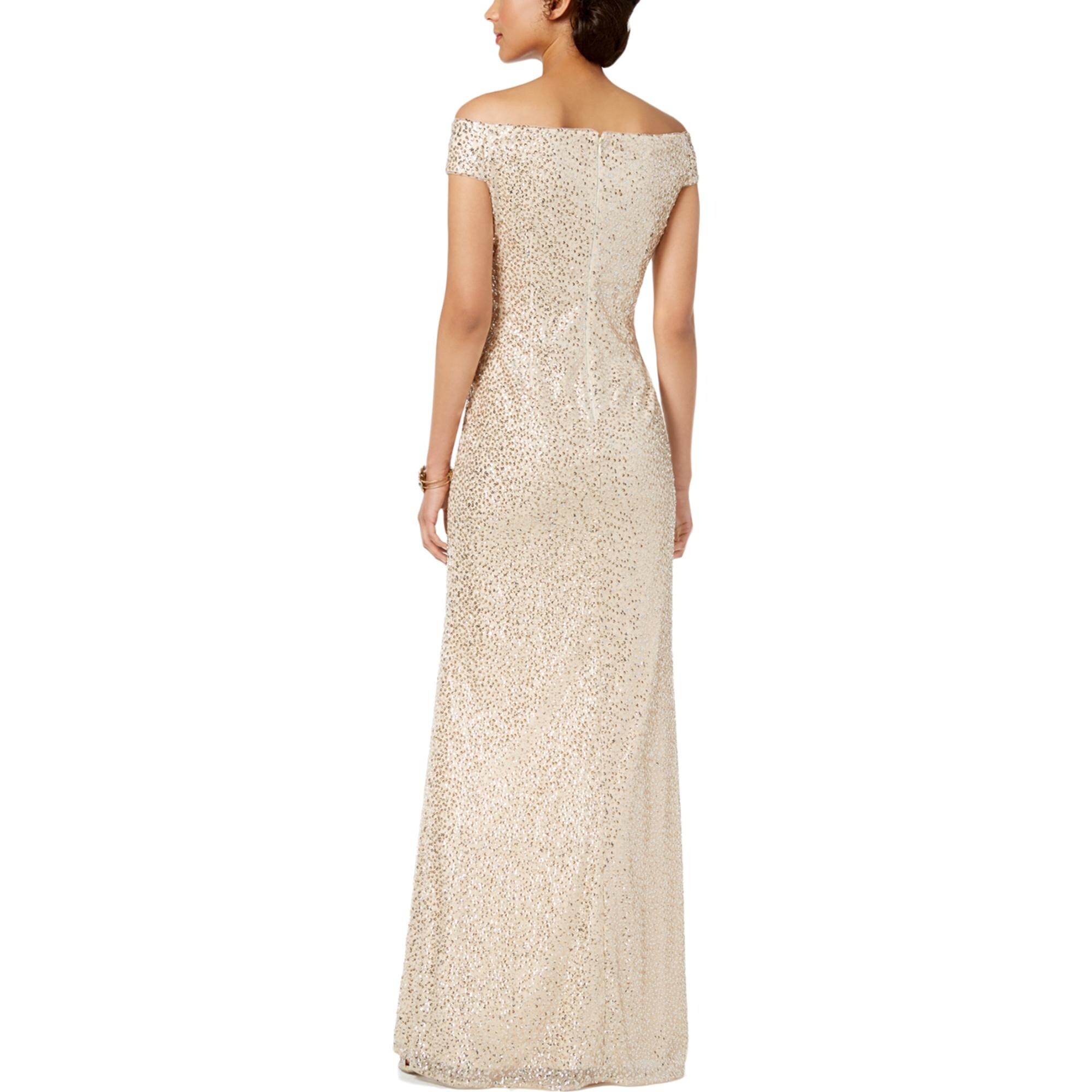 adrianna papell off the shoulder sequin gown
