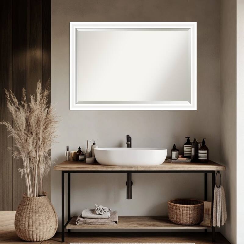 Oliver Narrow Beveled Wood Framed Bathroom Vanity Wall Mirror
