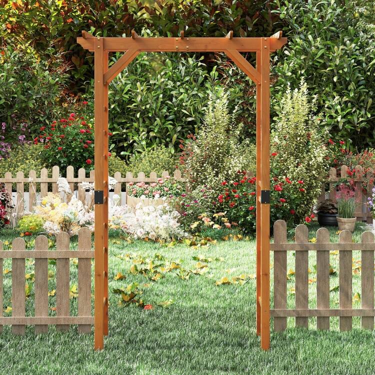Orange Fir Wood and Metal Garden Arch with Trellises Plant Support - 55" x 24" x 85"