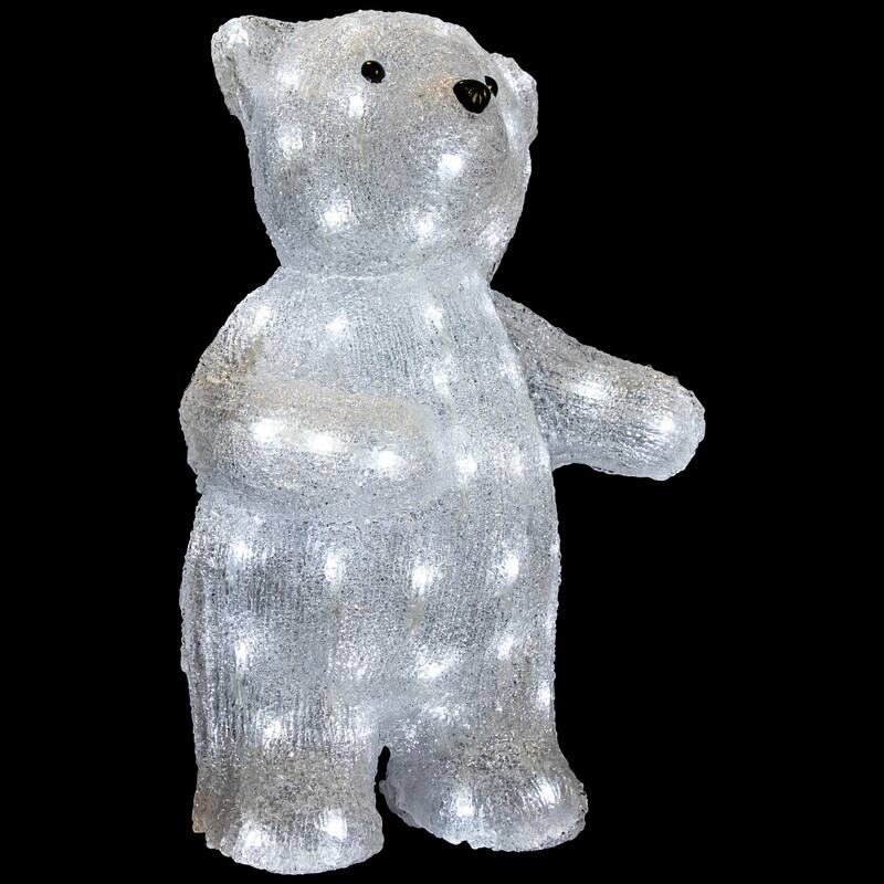 LED Lighted Commercial Grade Acrylic Polar Bear Outdoor Christmas Decoration - 16.5" - Pure White Lights - Clear