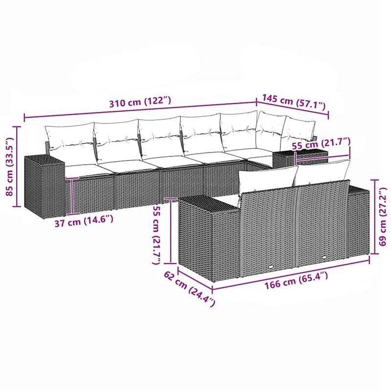 vidaXL Garden Sofa Set Black, Cream White - 24.4 x 32.7 x 27.2