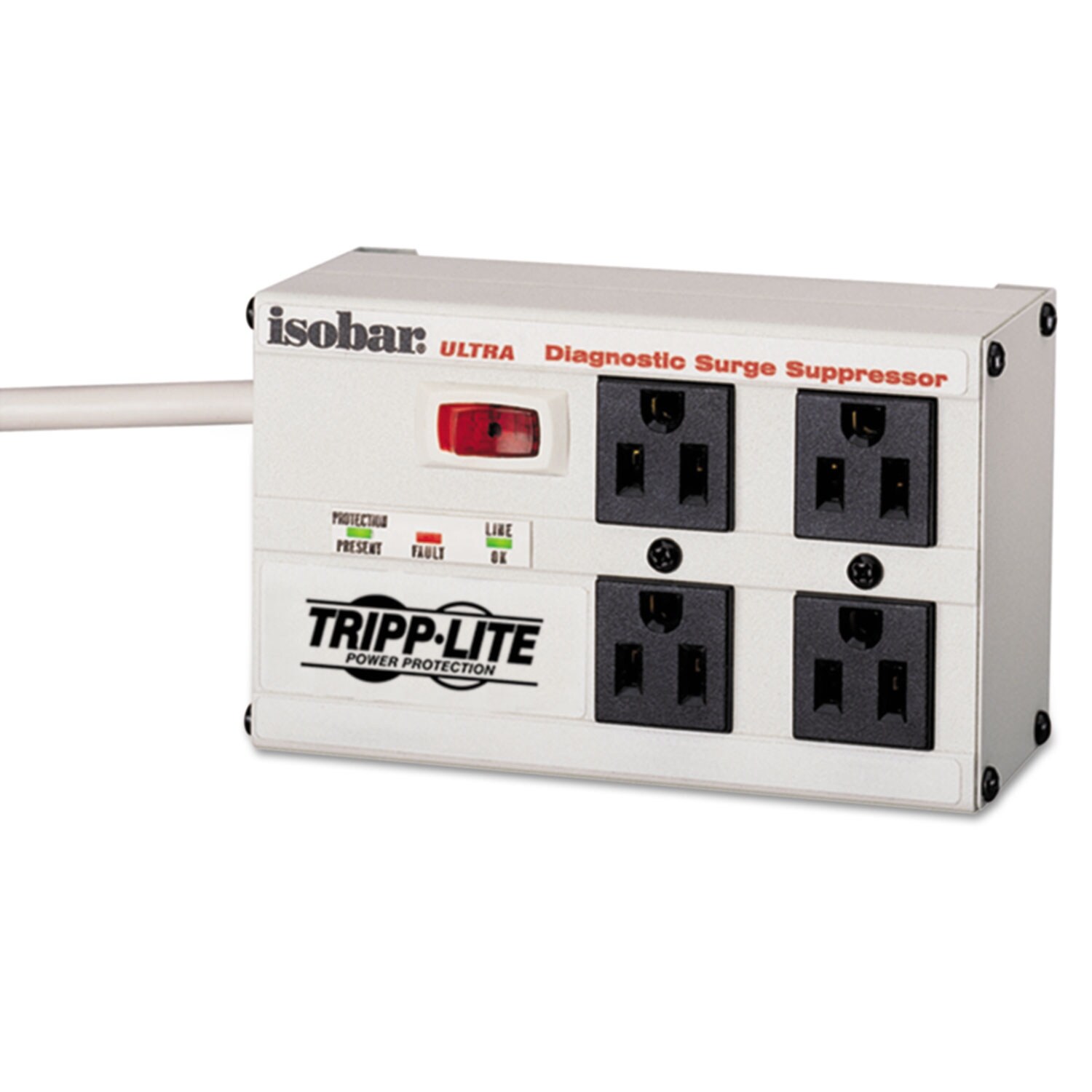 Isobar Surge Protector, 4 Outlets, 6 ft Cord, 3330 Joules, Metal Housing - Clear