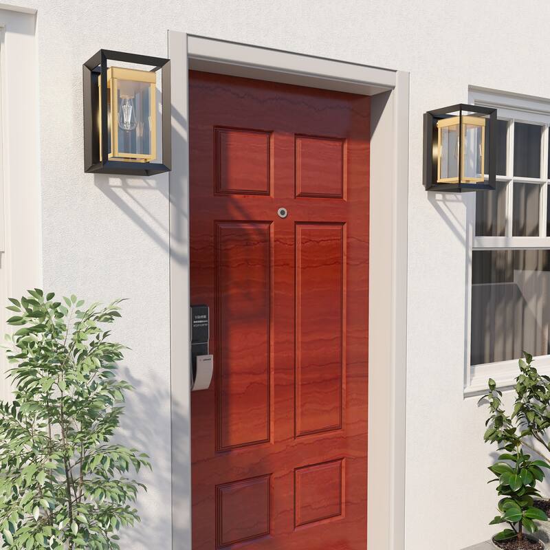 2PK-1 Light Outdoor Wall Lantern with Clear Glass - Black & Golden