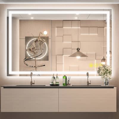 GlareGuard 36x55" Rectangular Anti-Fog Dimmable Backlit LED Bathroom Vanity Mirror - Clear
