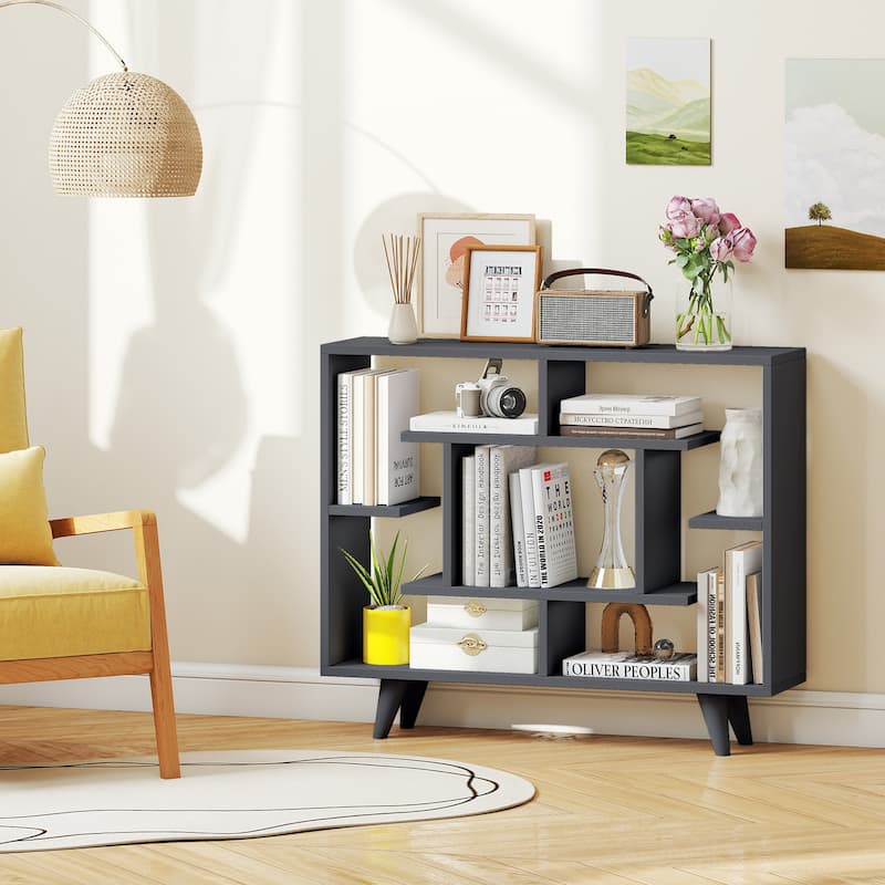 Gymax Bookshelf Geometric Bookcase w/ Anti-Tipping Kit Storage