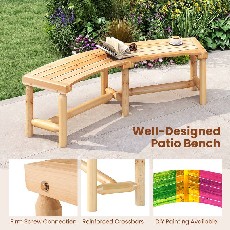 Gymax 2PCS Patio Curved Bench for 2-3 People Outdoor Loveseat for
