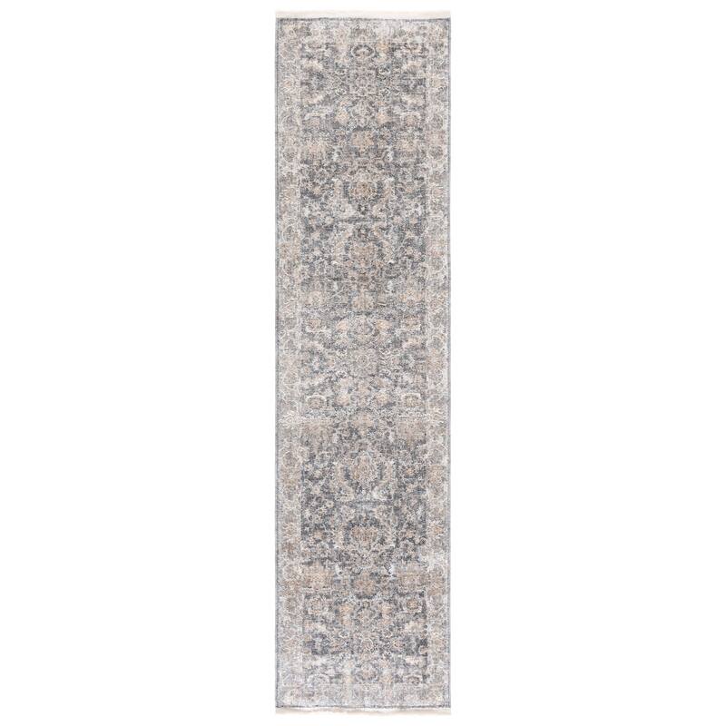 SAFAVIEH Kendal Aritina Traditional Rug - 2' x 8' Runner - Dark Grey/Ivory Beige
