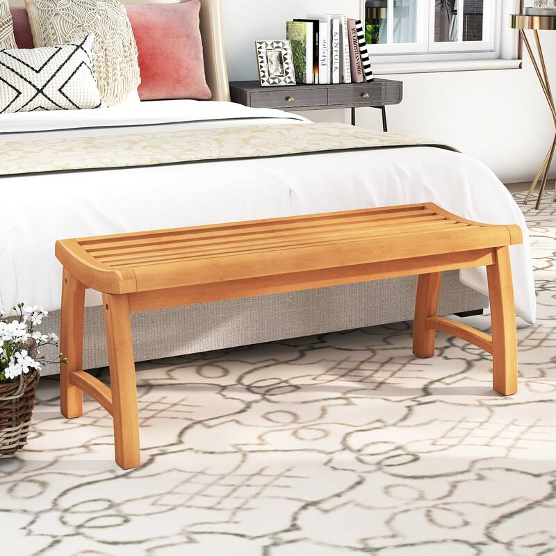 Gymax 2PCS 2-Person Patio Garden Dining Bench w/Contoured Slatted Seat